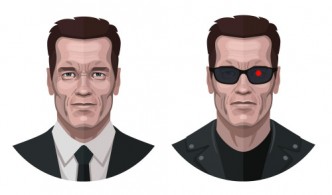 Arnold Schwarzenegger an Terminator face illustration for an infographic